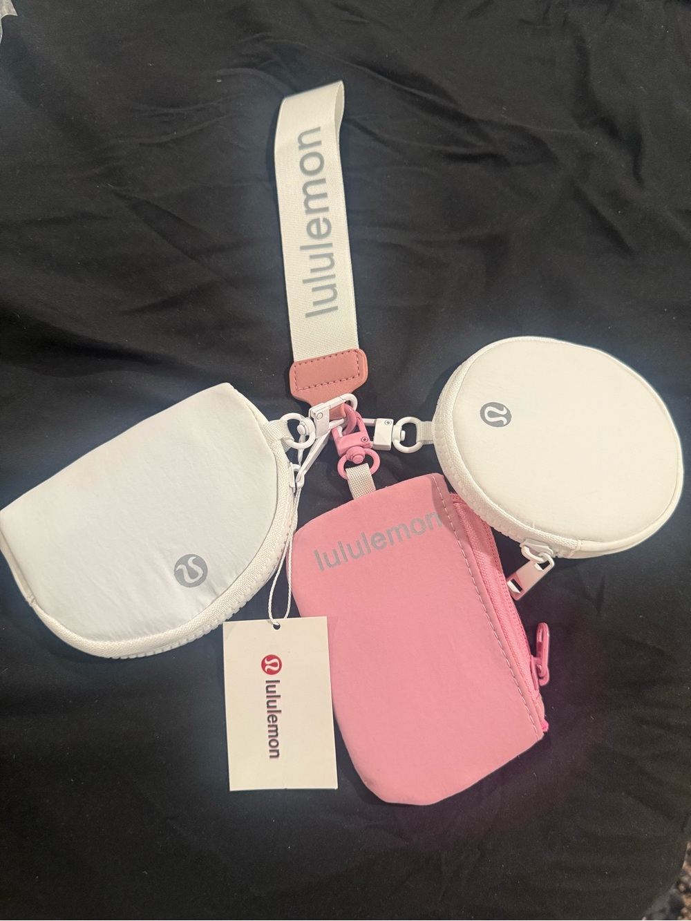 lululemon athletica Pink and White Triple Pouch Strap Wallet